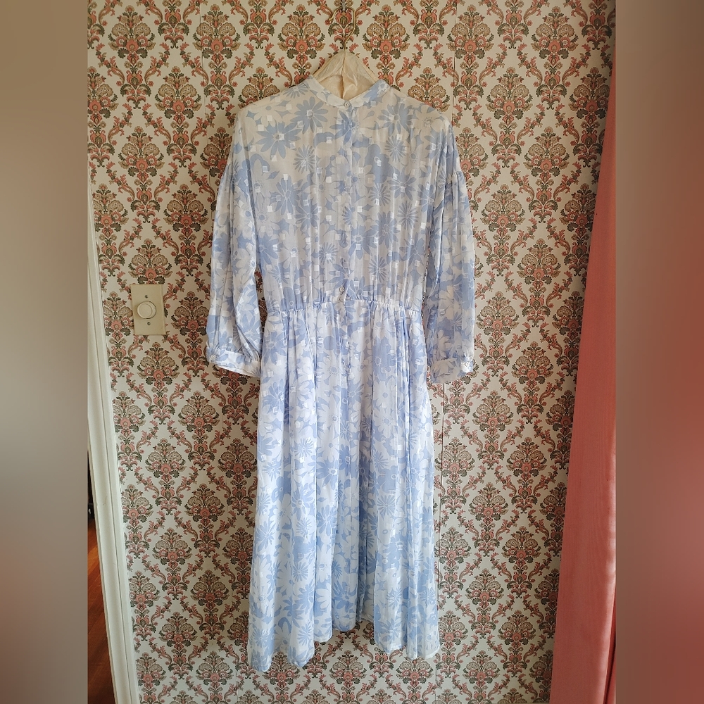 Vintage Floral Blue Cotton Dress